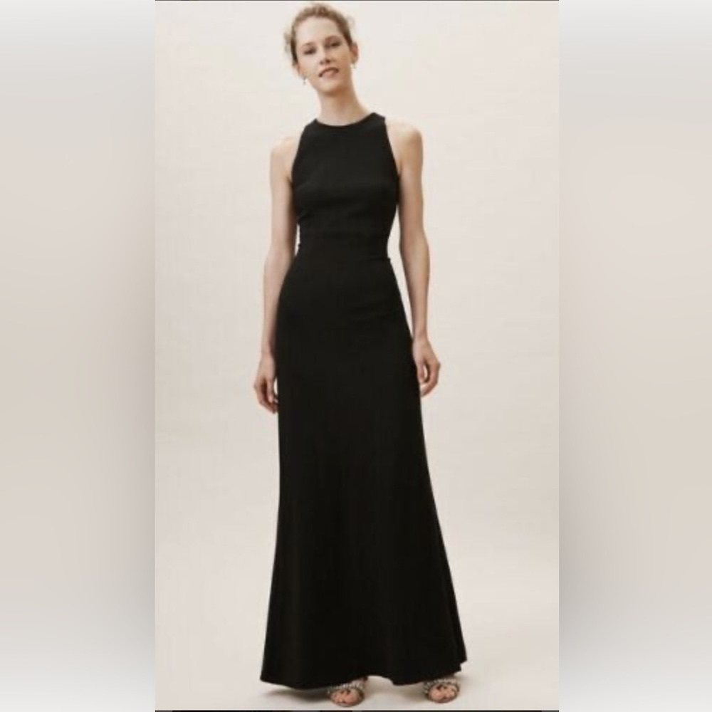 BHLDN black crepe Nira dress with buttons and open back